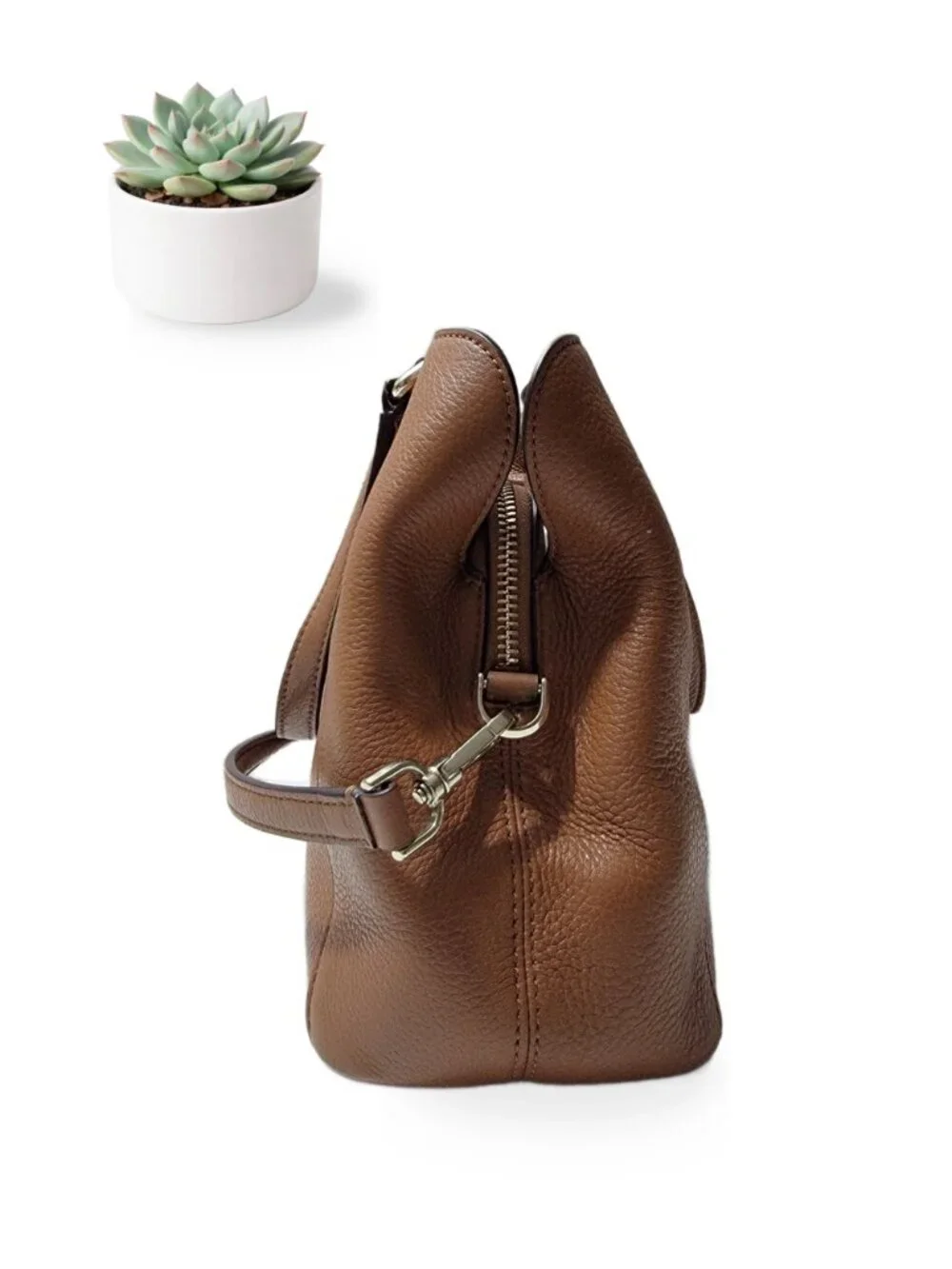 Kate Spade Eva Brown Pebbled Leather Satchel Crossbody Bag Two-Way Tote Purse